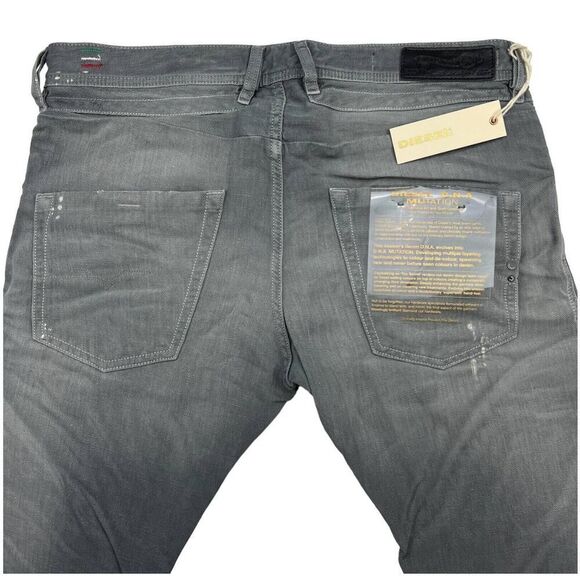 New Diesel Men US 29 Grey Jeans Slim Fit Buttons Linen Cotton Belther Italy - Picture 5 of 10